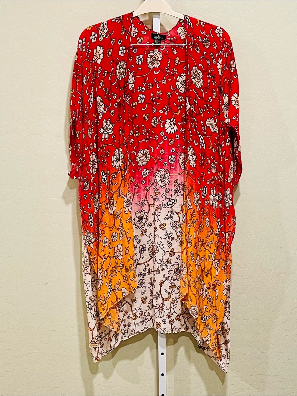 Nicole Miller New York Kimono Duster One Size Floral Ombre in Red, Orange, Cream